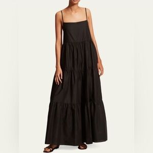 Matteau Tiered Black Low Back Maxi Dress Women's Size US 4